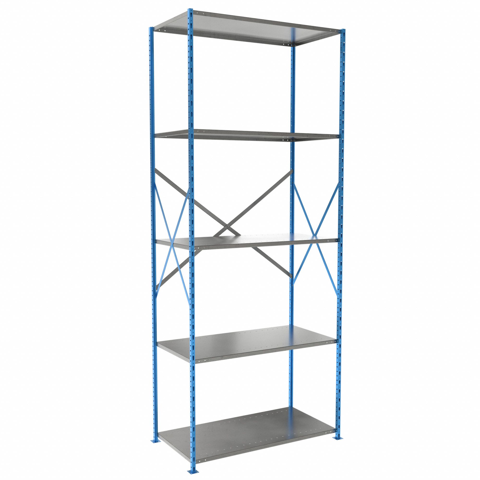 Metal Shelving: Starter, Heavy-Duty, 48 in x 24 in, 120 in Overall Ht, 5 Shelves