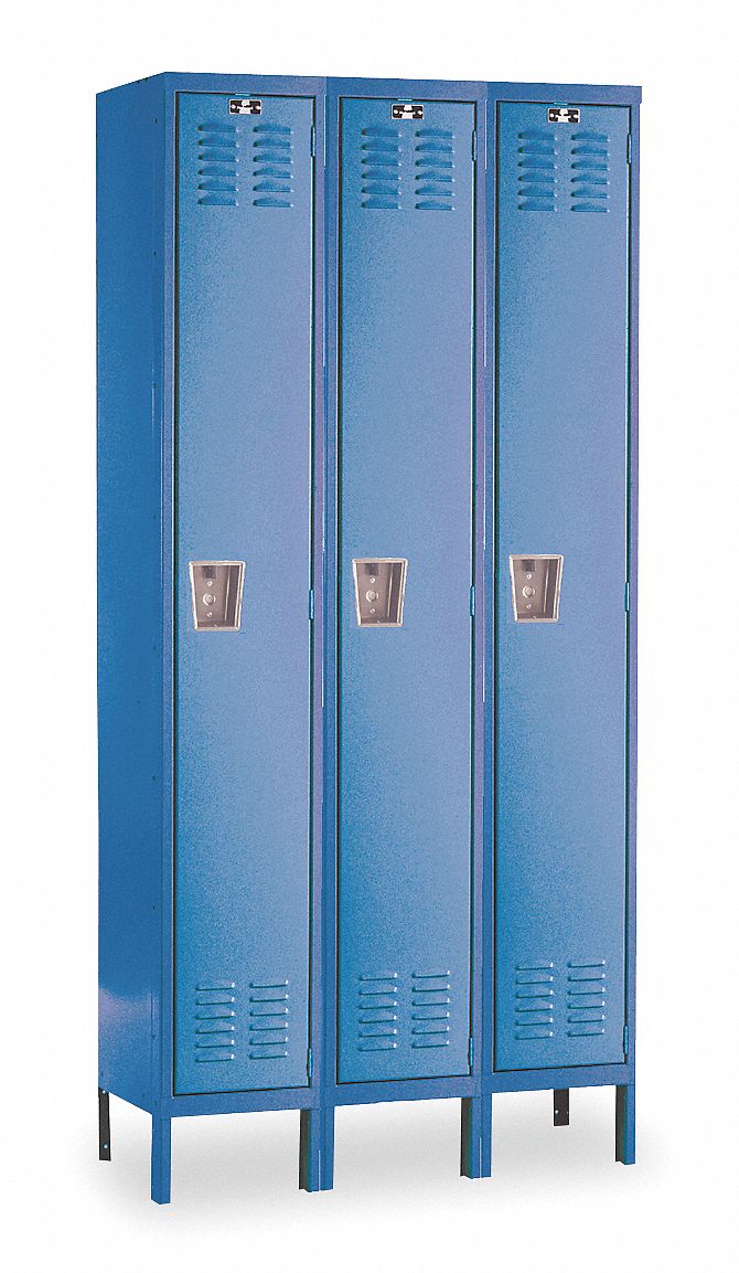 Wardrobe Locker: 36 in x 12 in x 78 in, Louvered, 1 Tiers, 3 Units Wide, Padlock Hasp