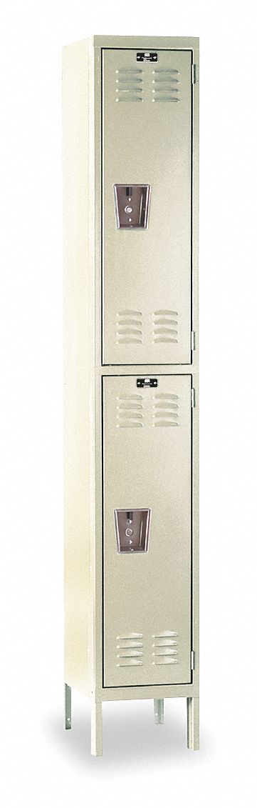Wardrobe Locker: 12 in x 12 in x 78 in, Louvered, 2 Tiers, 1 Units Wide, Padlock Hasp, Tan