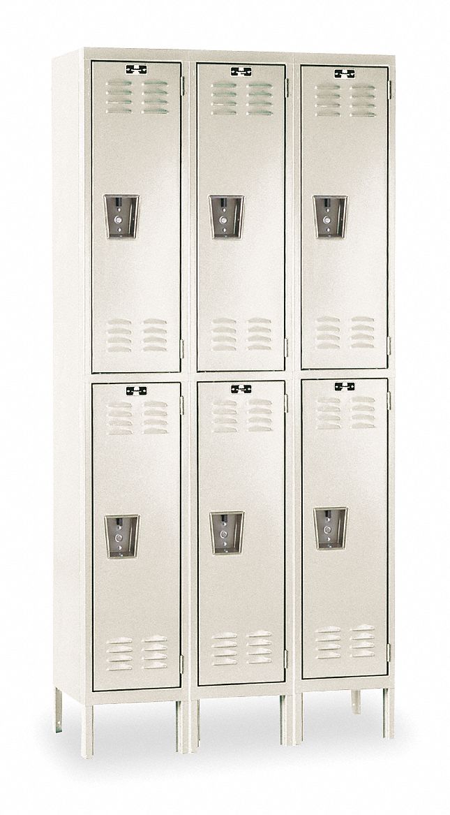 Wardrobe Locker: 36 in x 12 in x 78 in, Louvered, 2 Tiers, 3 Units Wide, Padlock Hasp, Tan