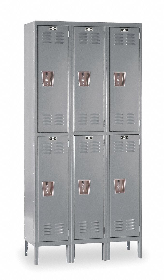 Wardrobe Locker: 36 in x 12 in x 78 in, Louvered, 2 Tiers, 3 Units Wide, Padlock Hasp