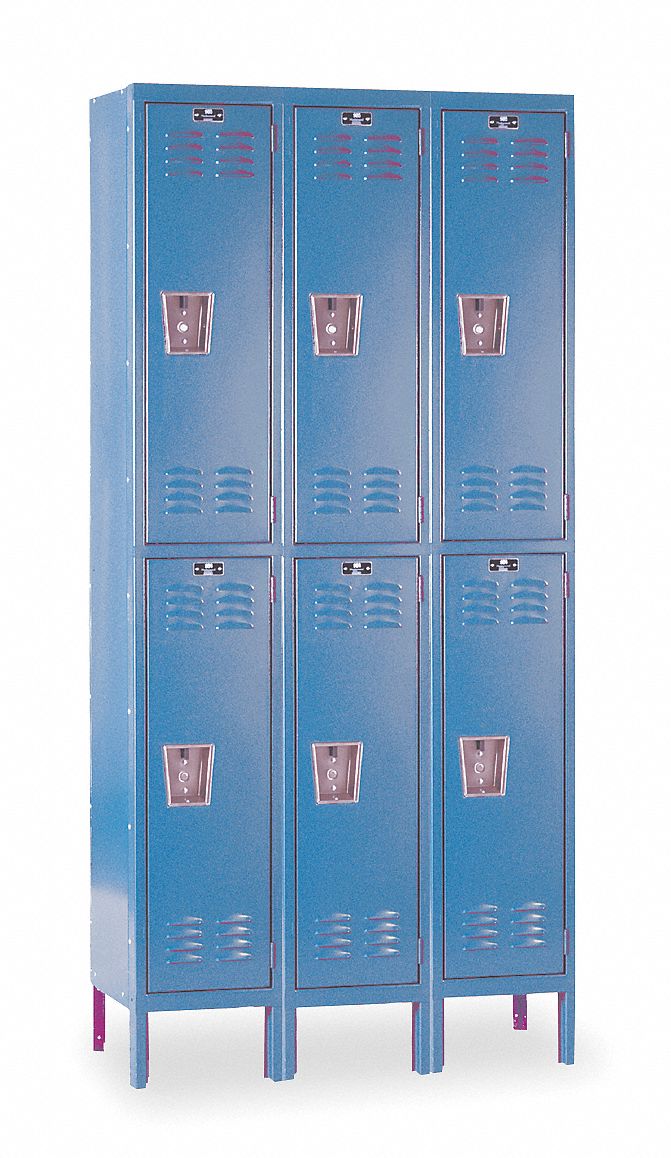 Wardrobe Locker: 36 in x 12 in x 78 in, Louvered, 2 Tiers, 3 Units Wide, Padlock Hasp