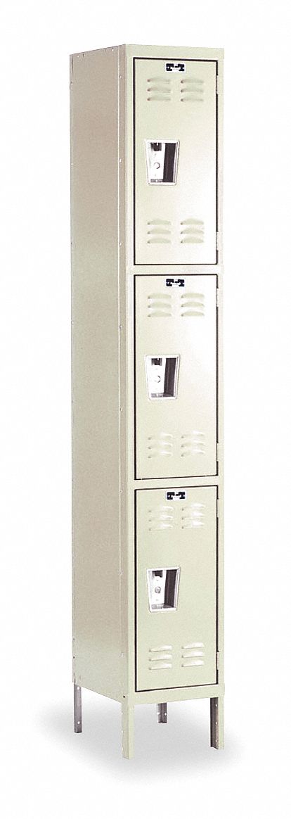 Wardrobe Locker: 12 in x 12 in x 78 in, Louvered, 3 Tiers, 1 Units Wide, Padlock Hasp, Tan
