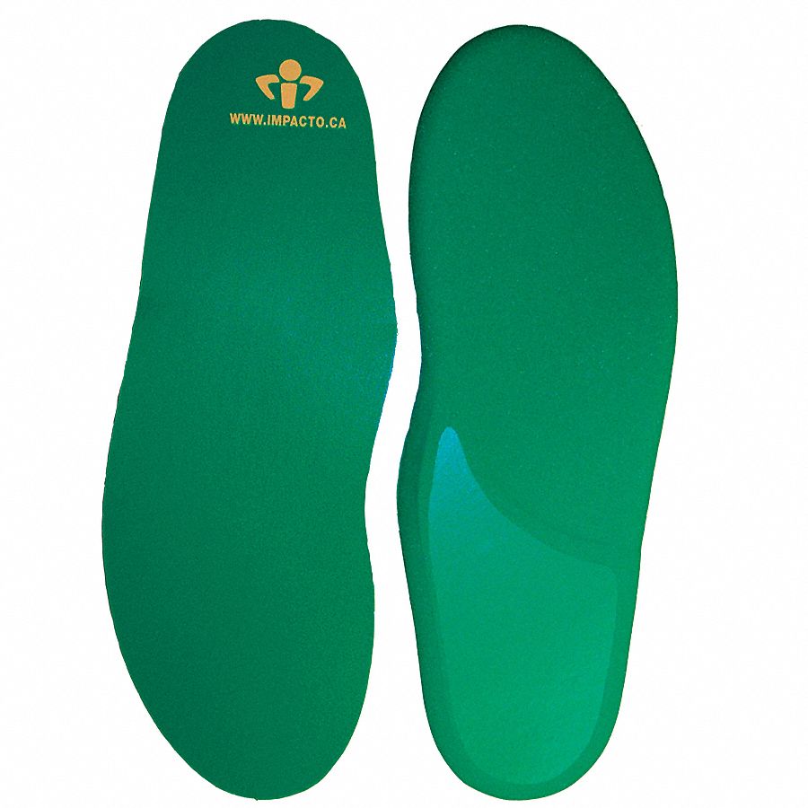 UNISEX, FLAT INSOLES, SZ 5 TO 6.5/7 TO 8.5, FOAM, GRN, 6½ X 3½ X ½ IN, ROUND TOE