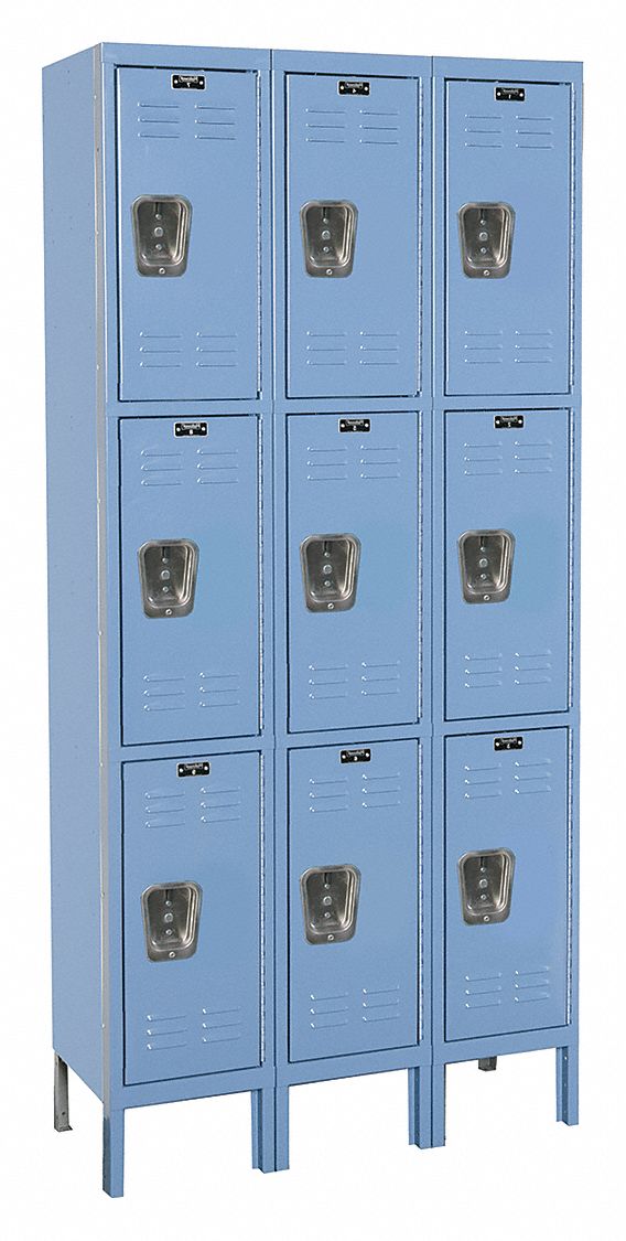 Wardrobe Locker: 36 in x 15 in x 78 in, Louvered, 3 Tiers, 3 Units Wide, Padlock Hasp