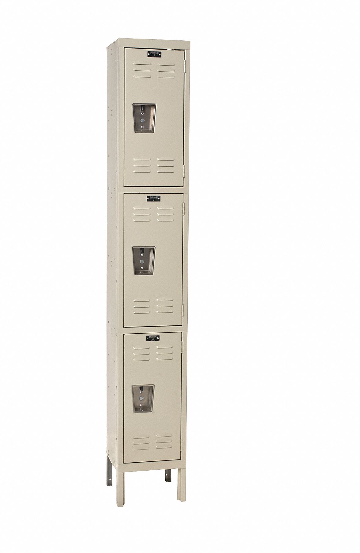 Wardrobe Locker: 12 in x 12 in x 78 in, Louvered, 3 Tiers, 1 Units Wide, Padlock Hasp, Tan