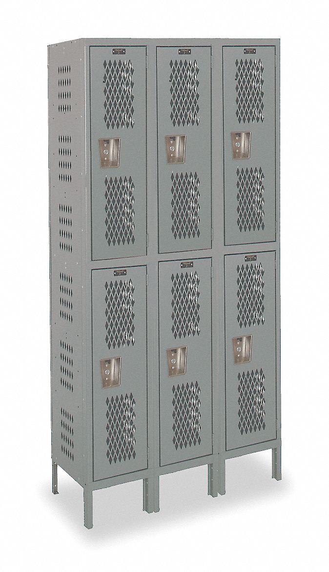 Wardrobe Locker: 36 in x 18 in x 78 in, Ventilated, 2 Tiers, 3 Units Wide, Padlock Hasp