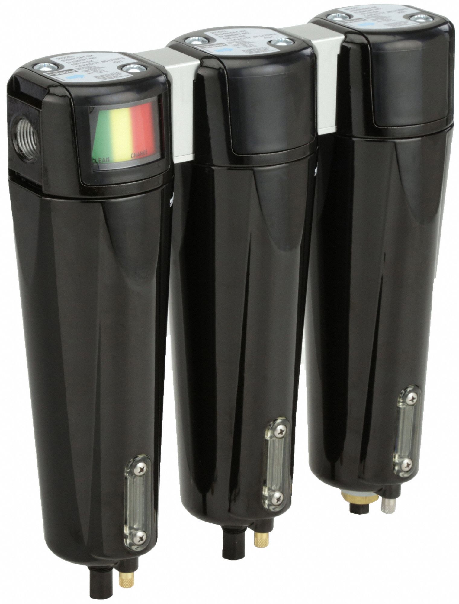 3-Stage Sterile Air Filter Assembly: Coalescing, 1/2 in NPT, 0.01 micron, 90 cfm, 130°F Max Op Temp