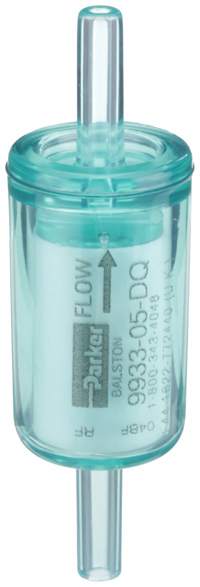 Compressed Air Filter: Nylon, 1/4 in Tube, 0.01 micron, 93% Efficiency, 8.3 cfm, 230°F Max Op Temp