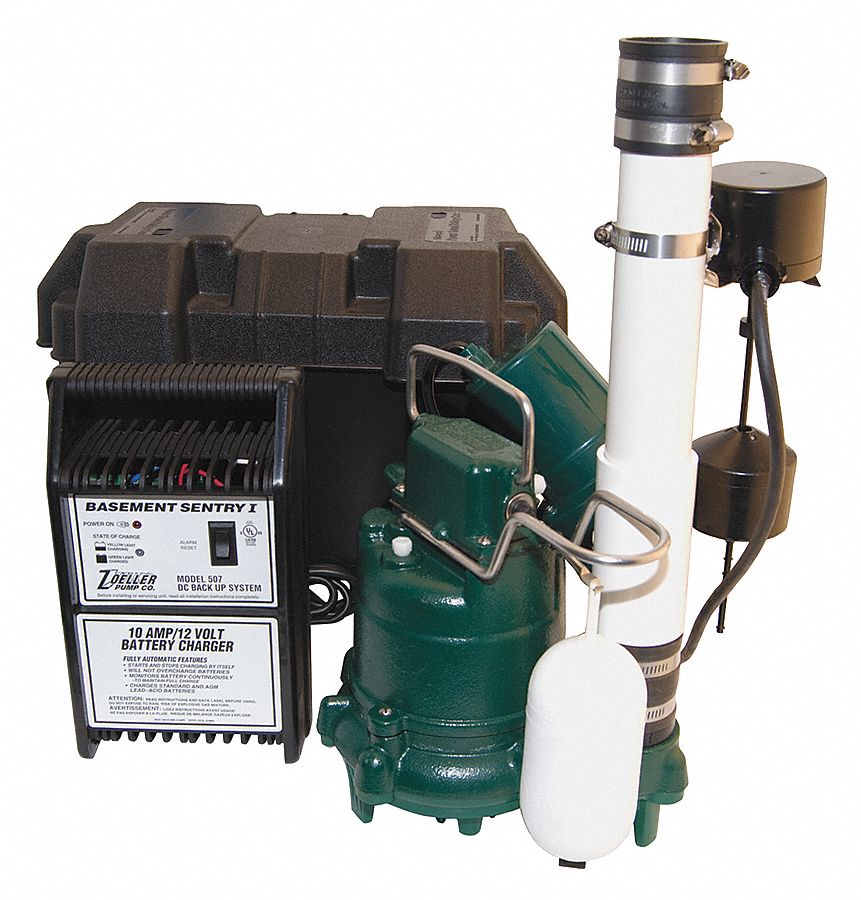 ZOELLER Primary Sump Pump w/ Battery Back Up System, 1/3 HP - 4HEX5|507 ...