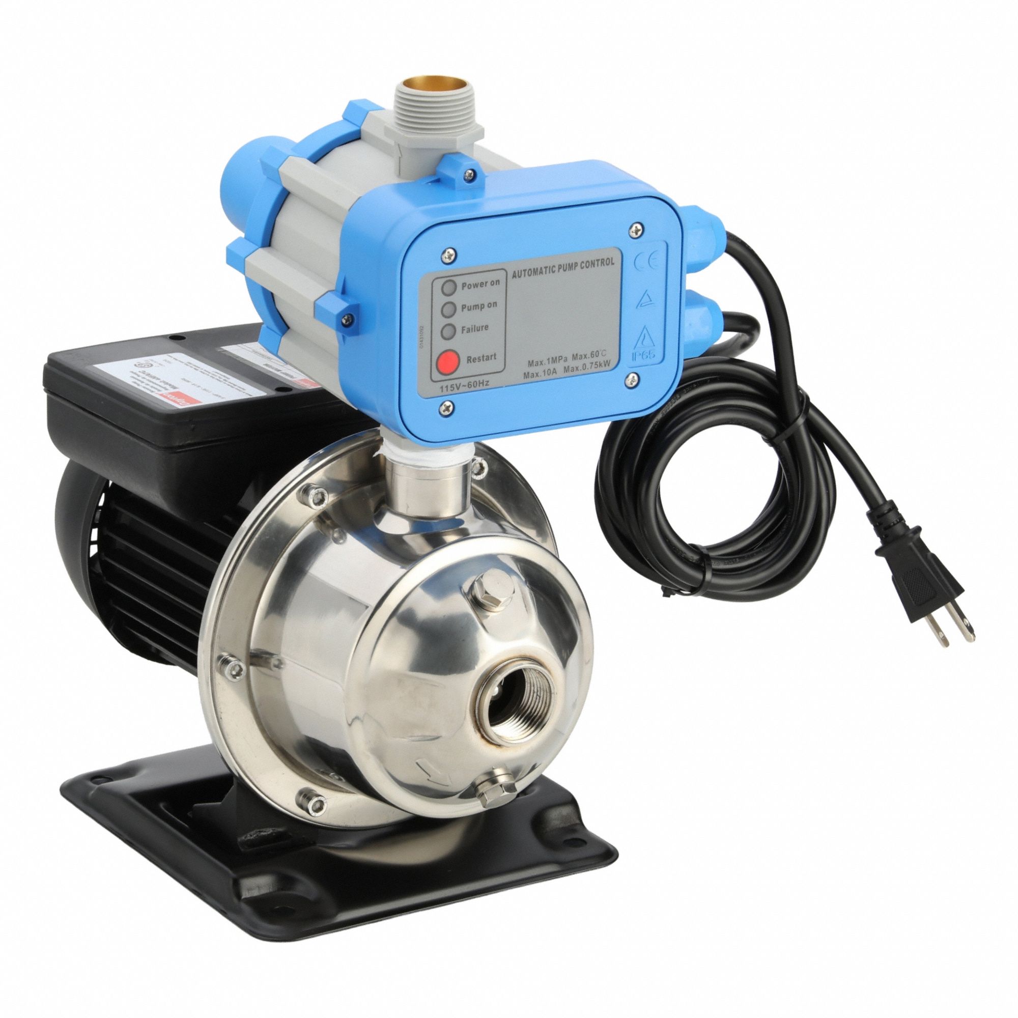 Constant Pressure Booster Pump: 3/4 hp, Single Phase, 115V AC, 35 psi Pressure Boost (Max)