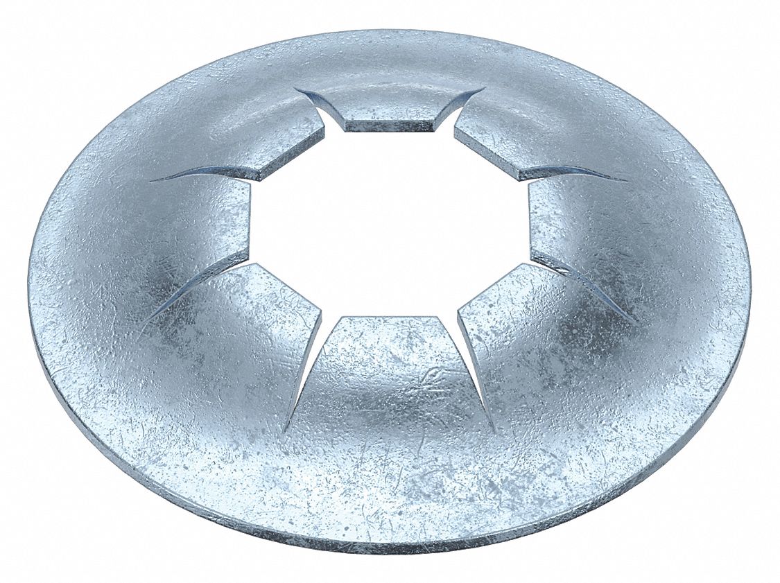 PUSH NUT, ROUND FLAT, SPRING STEEL, ZINC PLATED, FOR SCREW SIZE 7/32 IN, 17/32 IN W, 200 PK