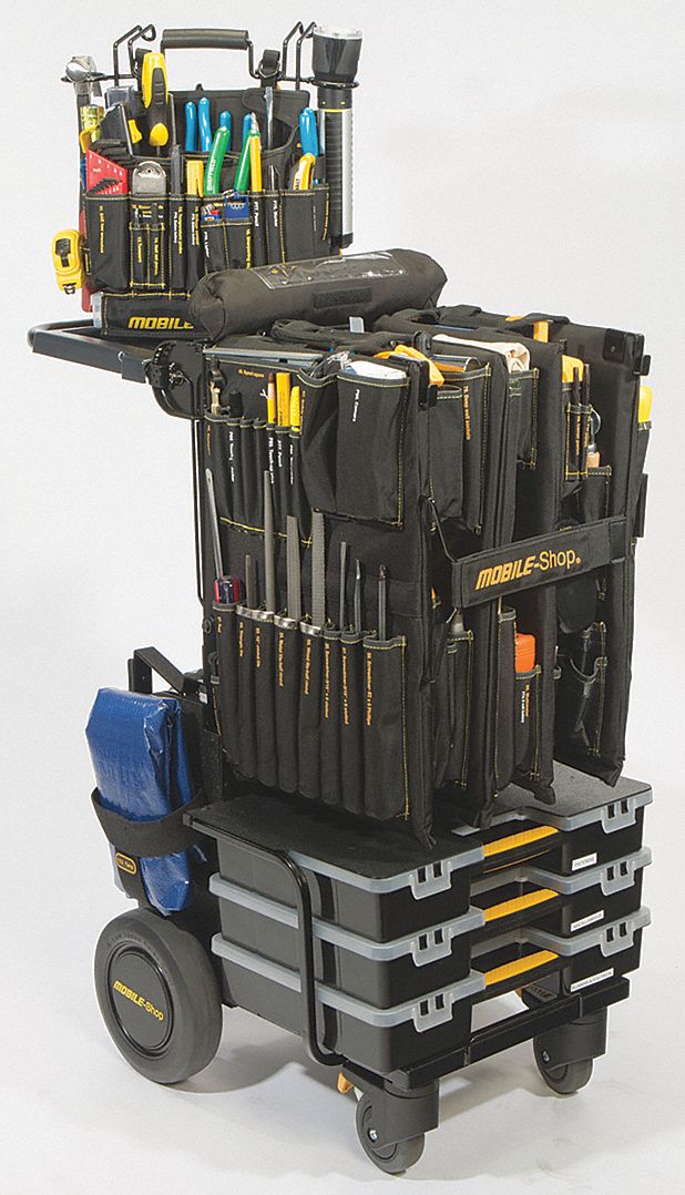 Tool Cart, Complete/No Drill: Black, 20 in Wd, 28 in Dp, 40 in Ht, Padlockable