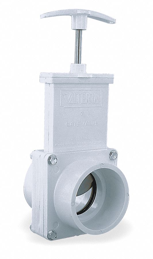 GATE VALVE: 2 IN SIZE, PVC, RISING, SLIP X SPIGOT, 40 PSI CWP, WHEEL, SOLID WEDGE