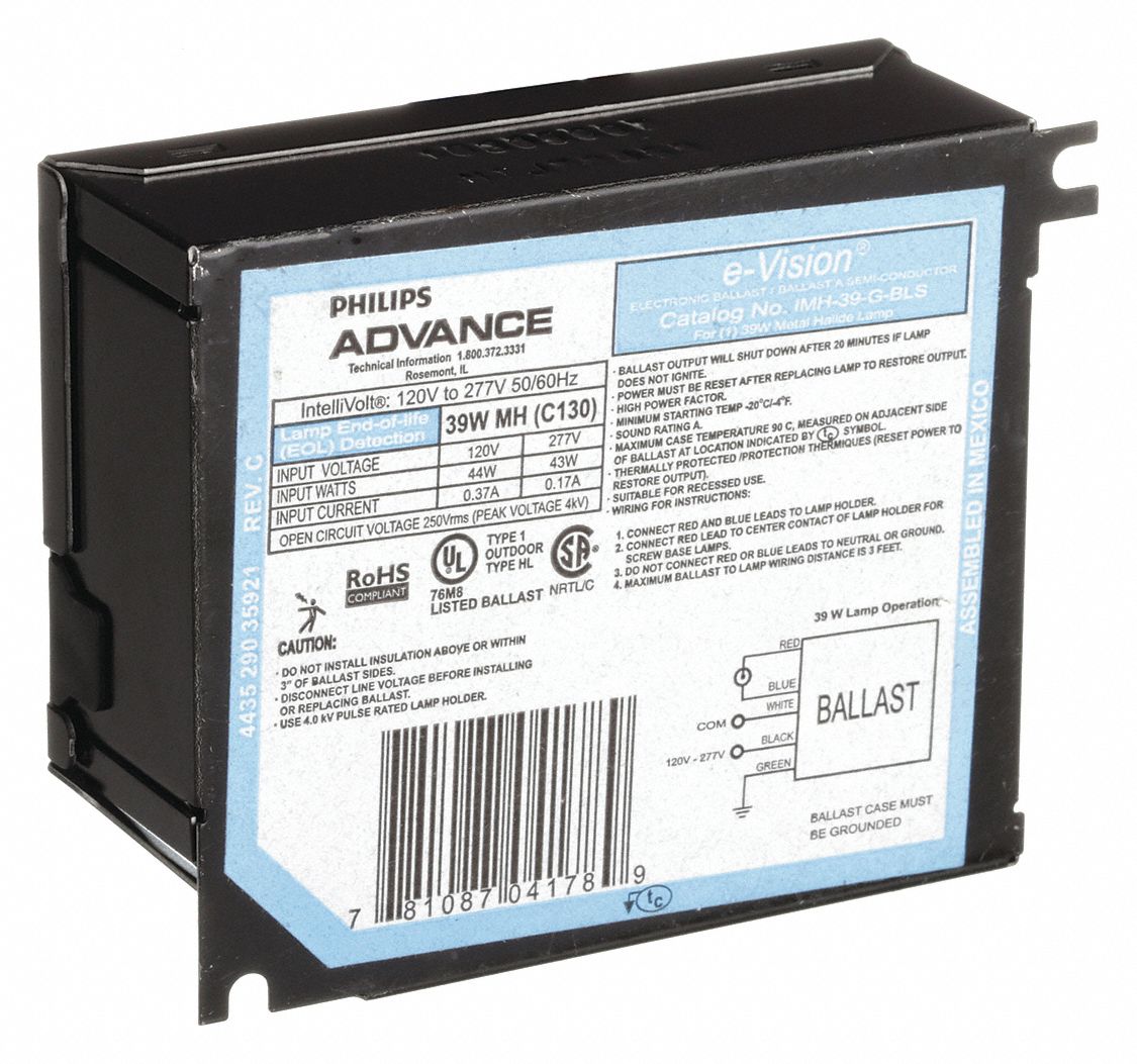 HID Ballast: Metal Halide, 39 W Bulb Watt - Max, ANSI Code C130/M130, Pulse, 120/277V AC