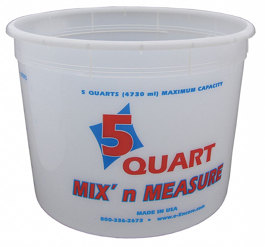 Paint Mix and Measure Container: 5 qt Capacity, 6 5/8 in, 6 1/2 in Overall Lg, HDPE