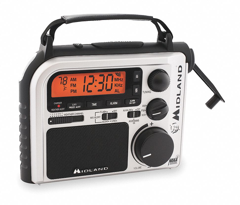 MIDLAND Portable Multipurpose Weather Radio, Silver - 4HHC3|ER102