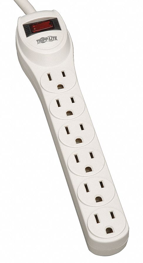 SURGE PROTECTOR OUTLET STRIP, 6 OUTLETS, NEMA 5-15R, NEMA 5-15P, 2 FT CORD, GREY