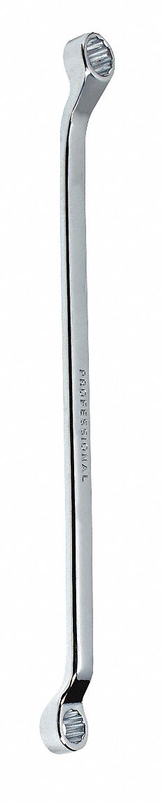 Box End Wrench: Chrome, 27 mm_30 mm Head Size, 16 in Overall Lg, Offset
