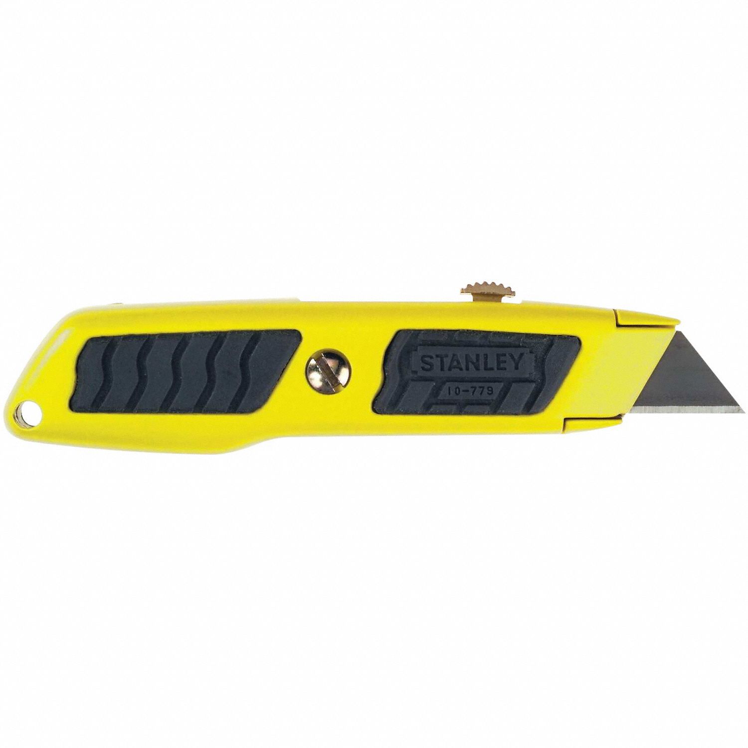 Utility Knife: 6 in Overall Lg, Steel Std Tip, Rubberized, Metal/Rubber, Black/Yellow