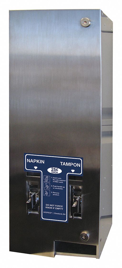 HOSPECO, Single Coin, Silver, Sanitary Napkin and Tampon Dispenser