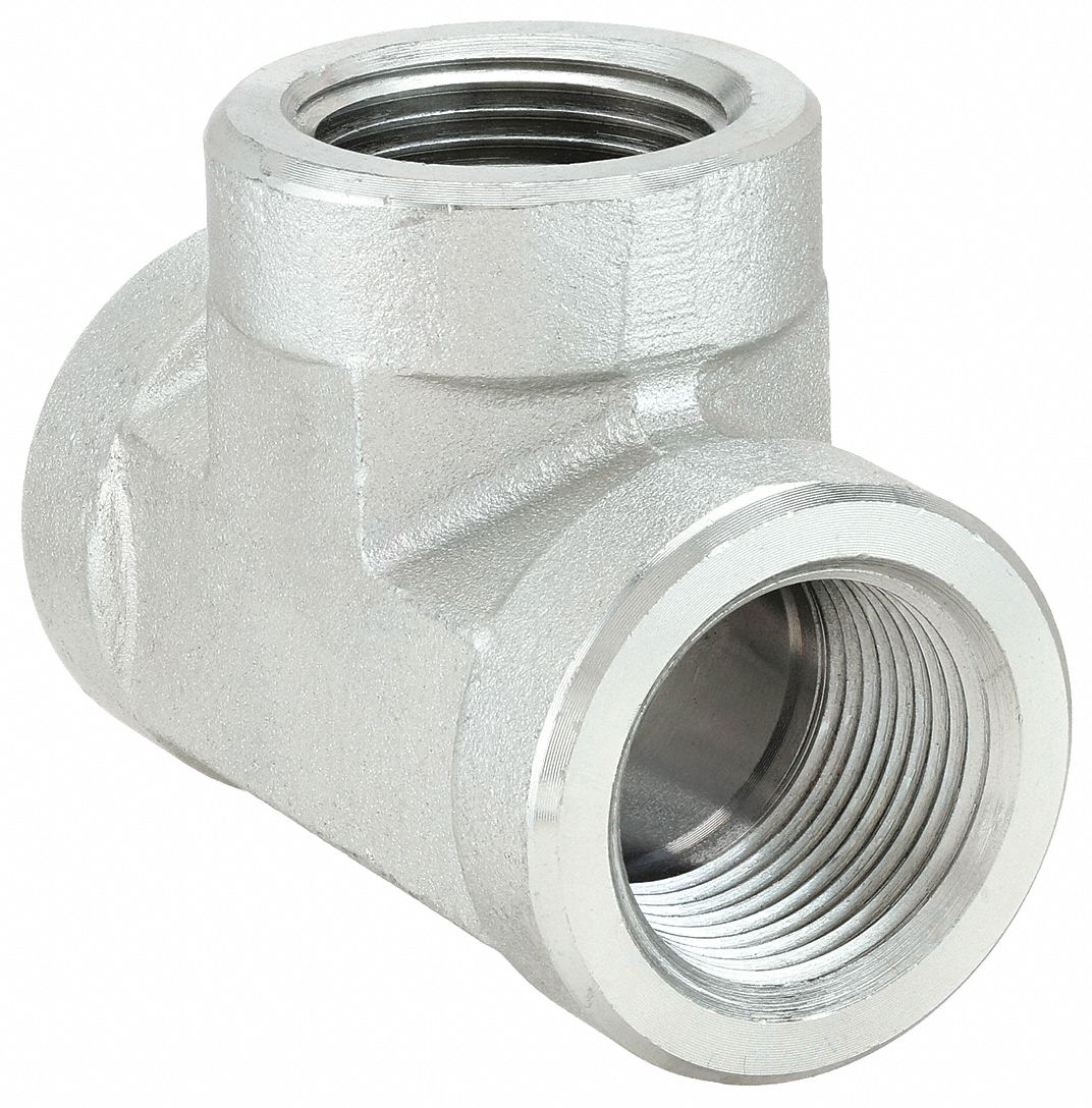 Hydraulic Hose Adapter: 1 in x 1 in Fitting Size, Female x Female, NPTF x NPTF, Rigid, Tee