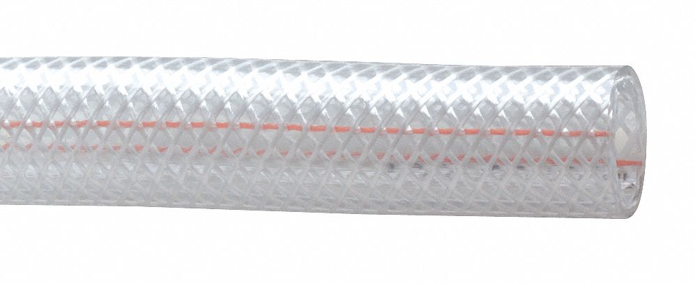 TUBING: CLEARBRAID, PVC WITH SPIRALED POLYESTER YARN, 2 IN ID, 2½ IN OD, CLEAR