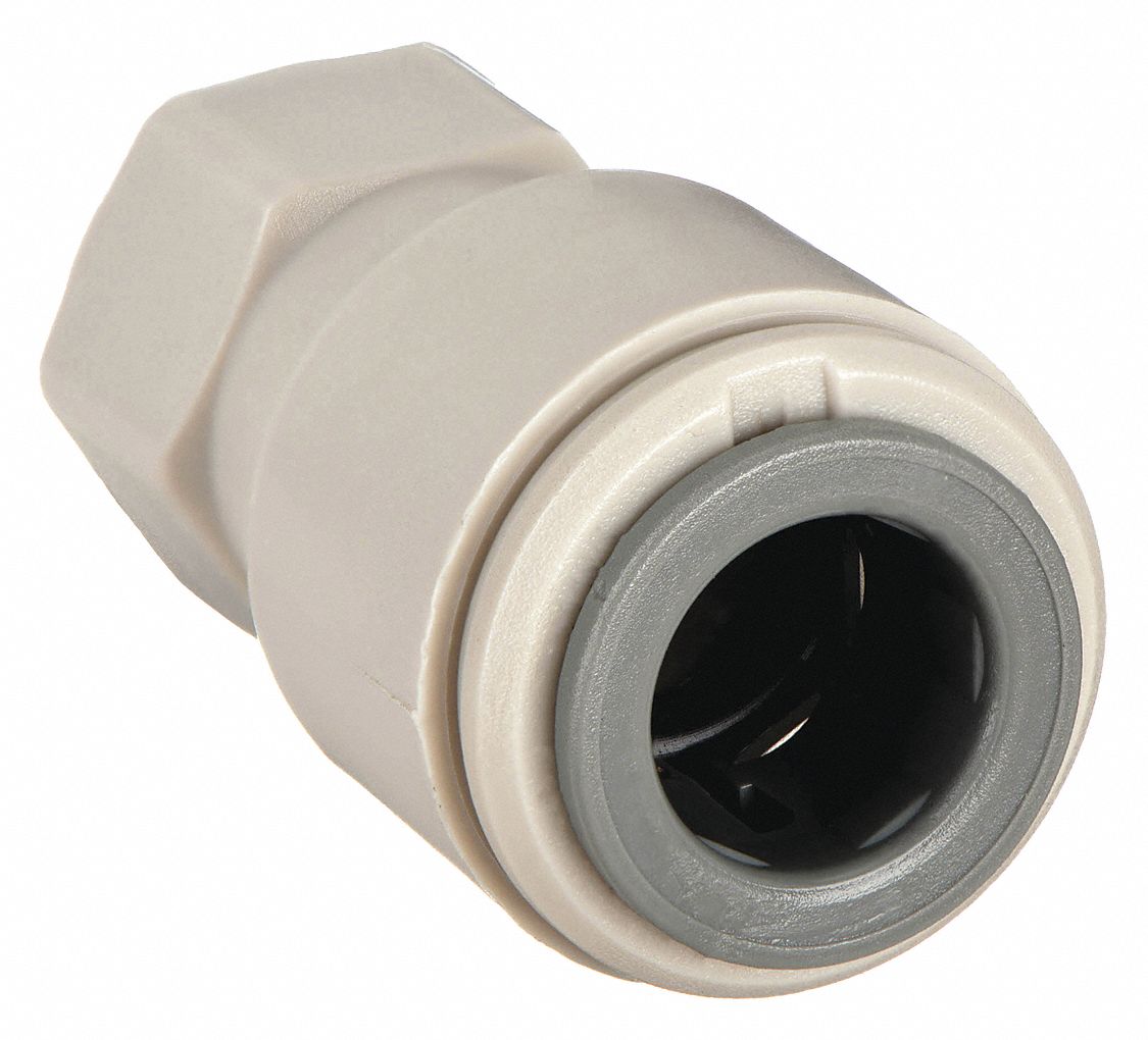 FAUCET ADAPTER: ACETAL, PUSH-TO-CONNECT X NPTF, FOR ¼ IN TUBE OD, 7/16 IN PIPE, 10 PK