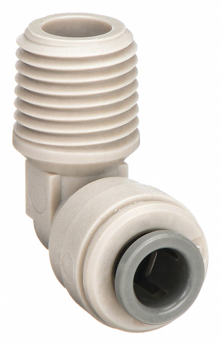 FIXED ELBOW: ACETAL, PUSH-TO-CONNECT X NPTF, FOR ¼ IN TUBE OD, ⅛ IN PIPE, GREY, 10 PK