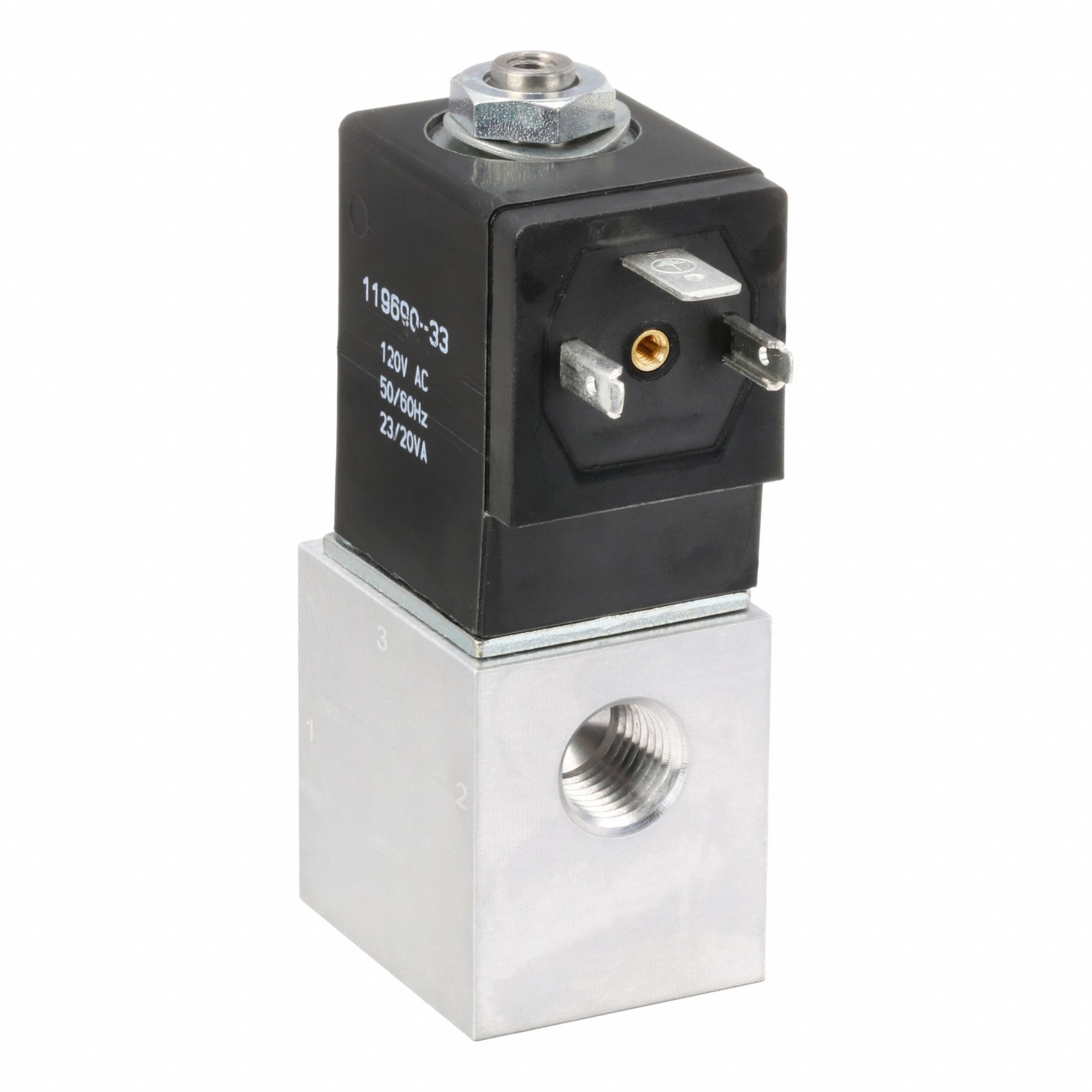 Solenoid Air Control Valve: CAT, Three-Way / Two-Position, 120V AC, 1/4 in Female NPT