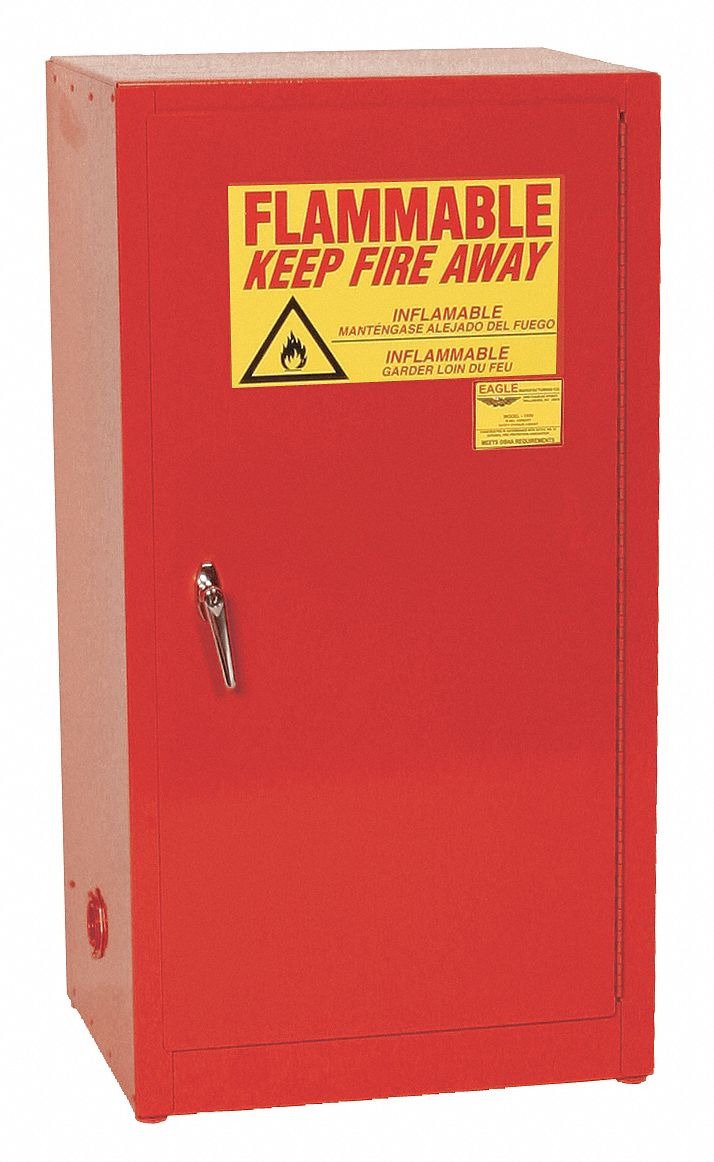 Hazardous Material Storage Cabinet: Std, 16 gal, 23 1/4 in x 18 in x 44 in, Red, Manual Close