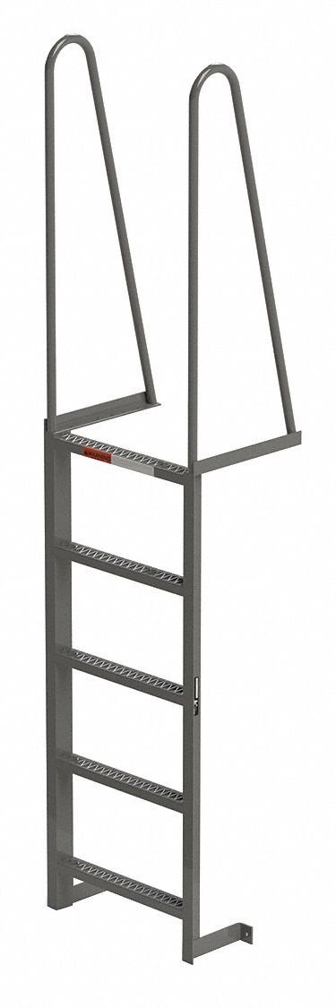 Fixed Ladder: 5 ft Overall Ht, 28.4 in Overall Wd, Steel, 300 lb Load Capacity