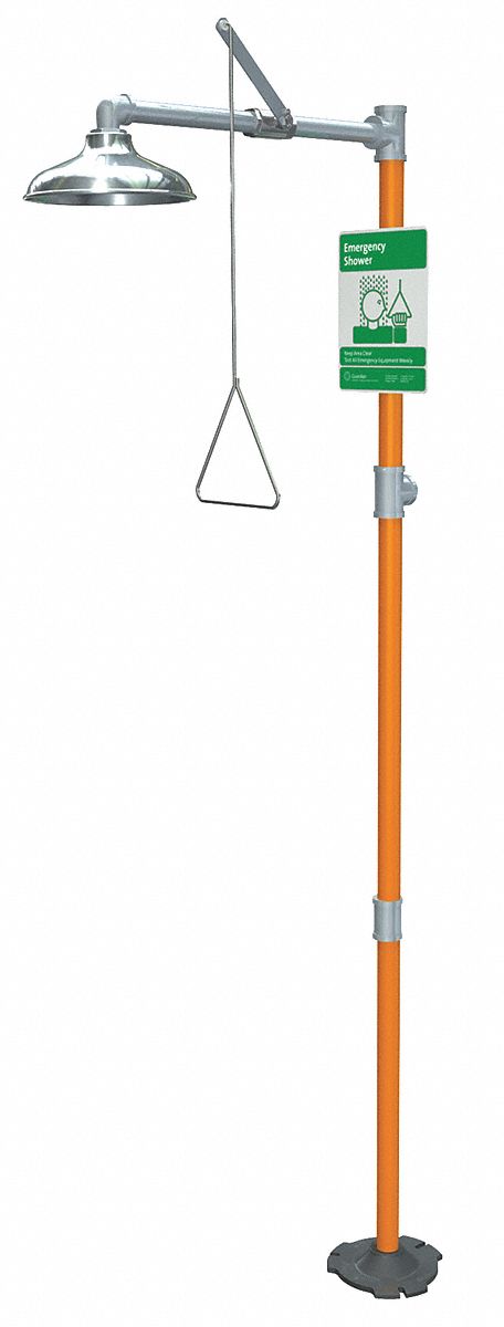 Plumbed Shower: Floor Mnt, Stainless Steel Sprayhead, Shroud, Orange