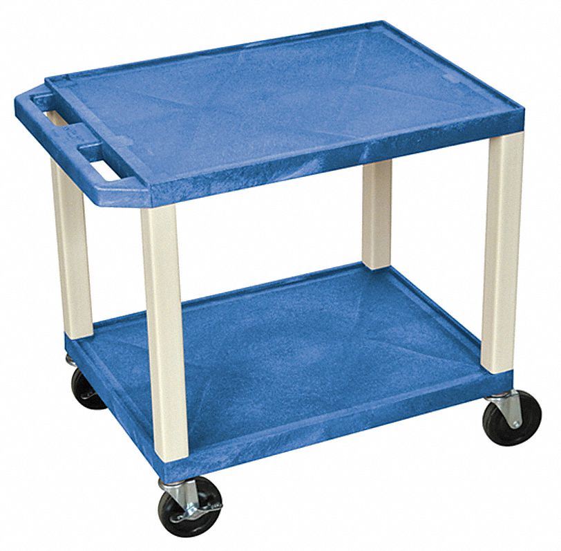 UTILITY CART WITH LIPPED PLASTIC SHELVES, 200 LB LOAD CAPACITY, 24 IN X 18 IN, BLUE
