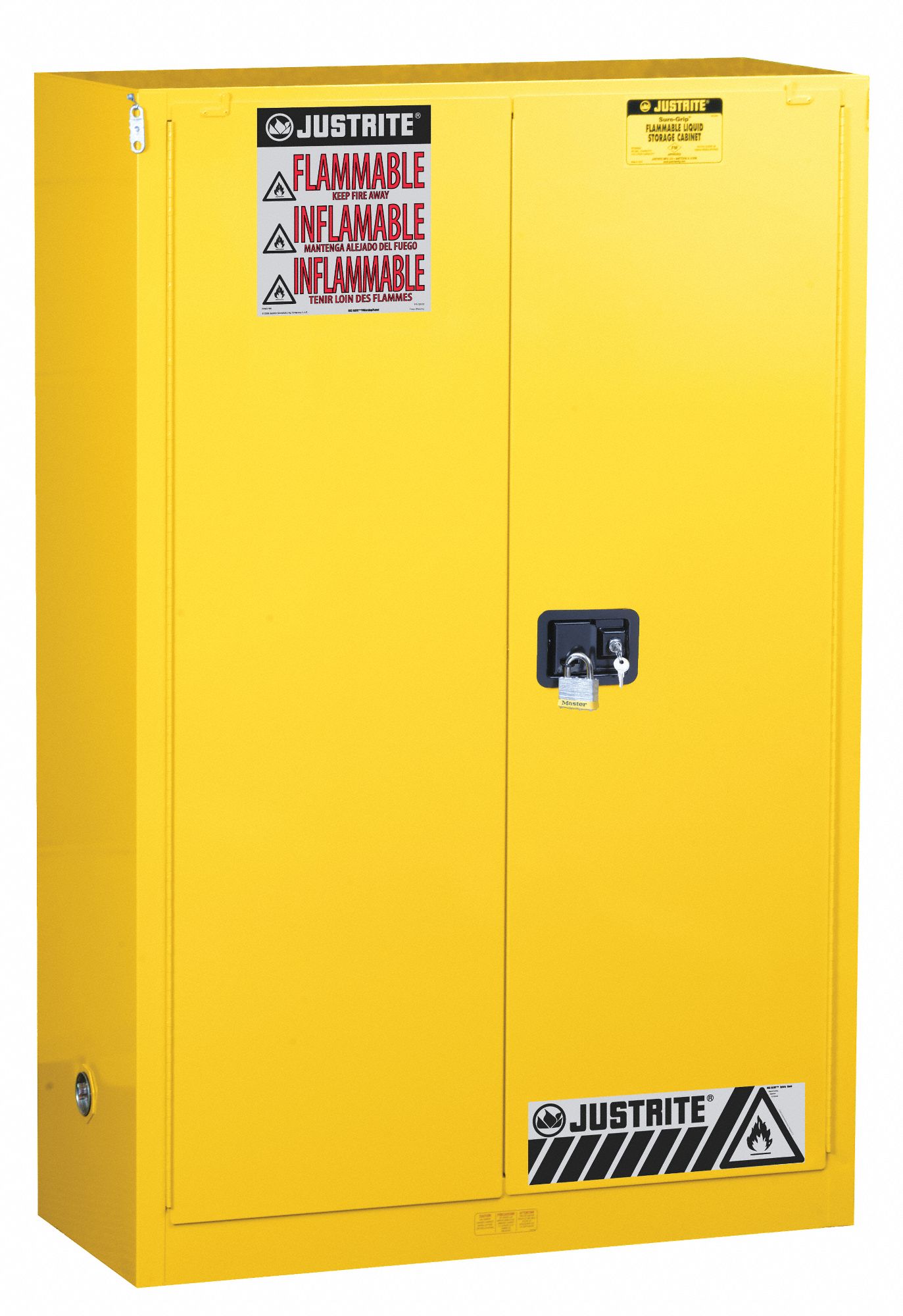 FLAMMABLES SAFETY CABINET, STANDARD, 90 GALLON, 43 X 34 X 65 IN, YELLOW, SELF-CLOSING