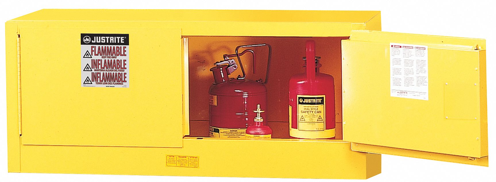 FLAMMABLES SAFETY CABINET, COUNTERTOP STACKABLE, 12 GALLON, 43 X 18 X 18 IN, YELLOW