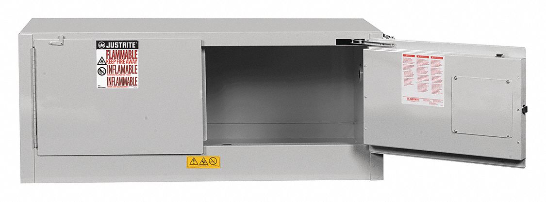 CORROSIVES SAFETY CABINET, COUNTERTOP STACKABLE, 12 GAL, 43X18X18 IN, GREY, SELF-CLOSING