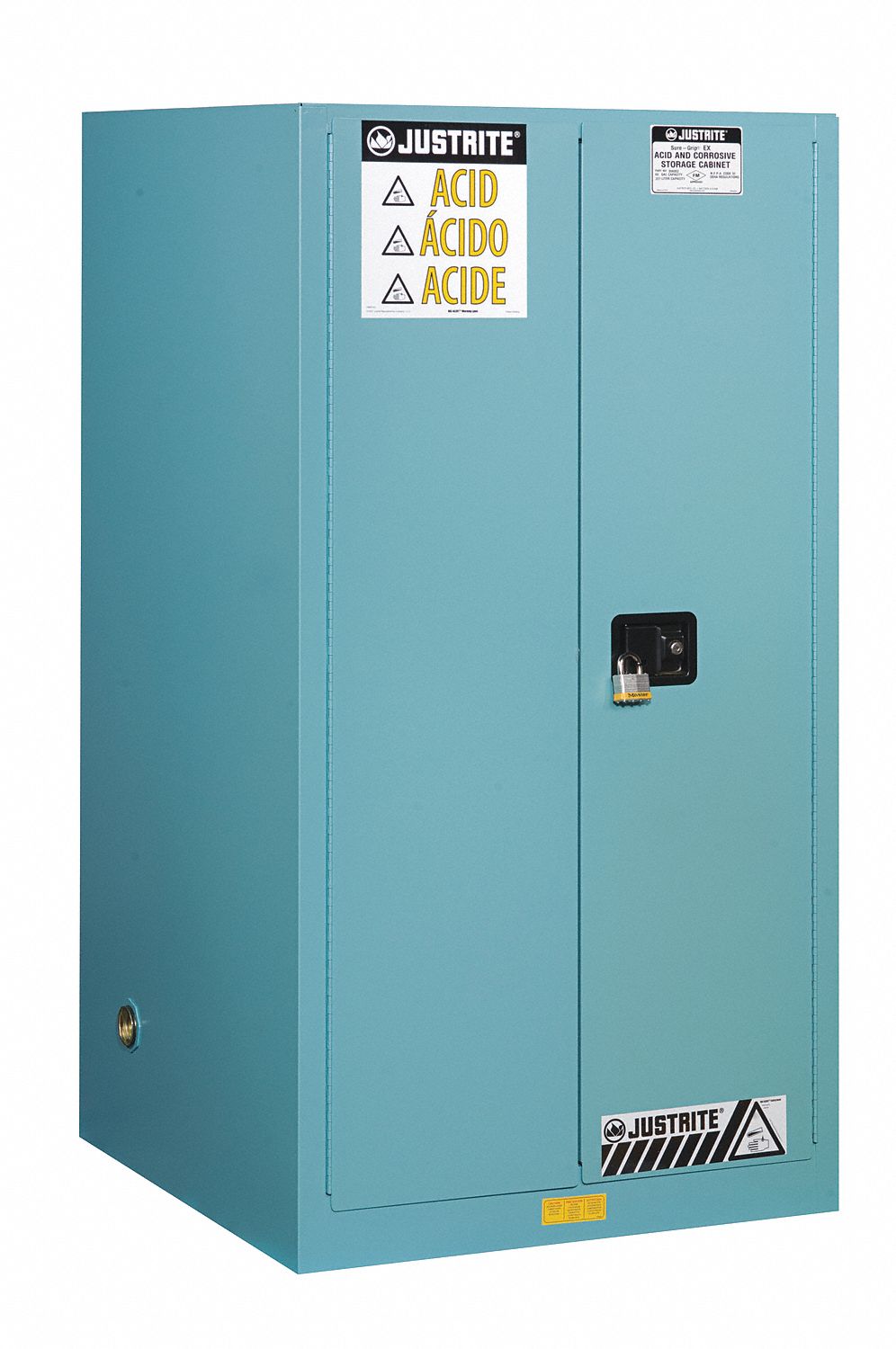 CORROSIVES SAFETY CABINET, STANDARD, 60 GAL, 34X34X65 IN, BLUE, MANUAL CLOSE, STEEL, 2 SHELVES