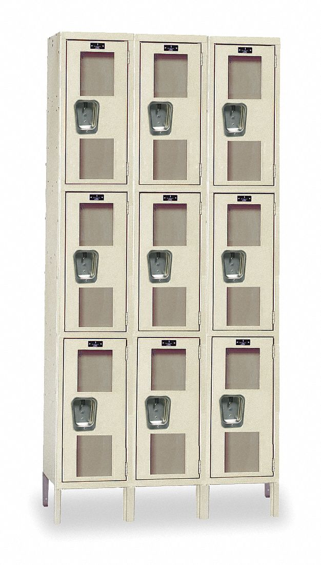 Wardrobe Locker: 36 in x 18 in x 78 in, Clearview, 3 Tiers, 3 Units Wide, Padlock Hasp