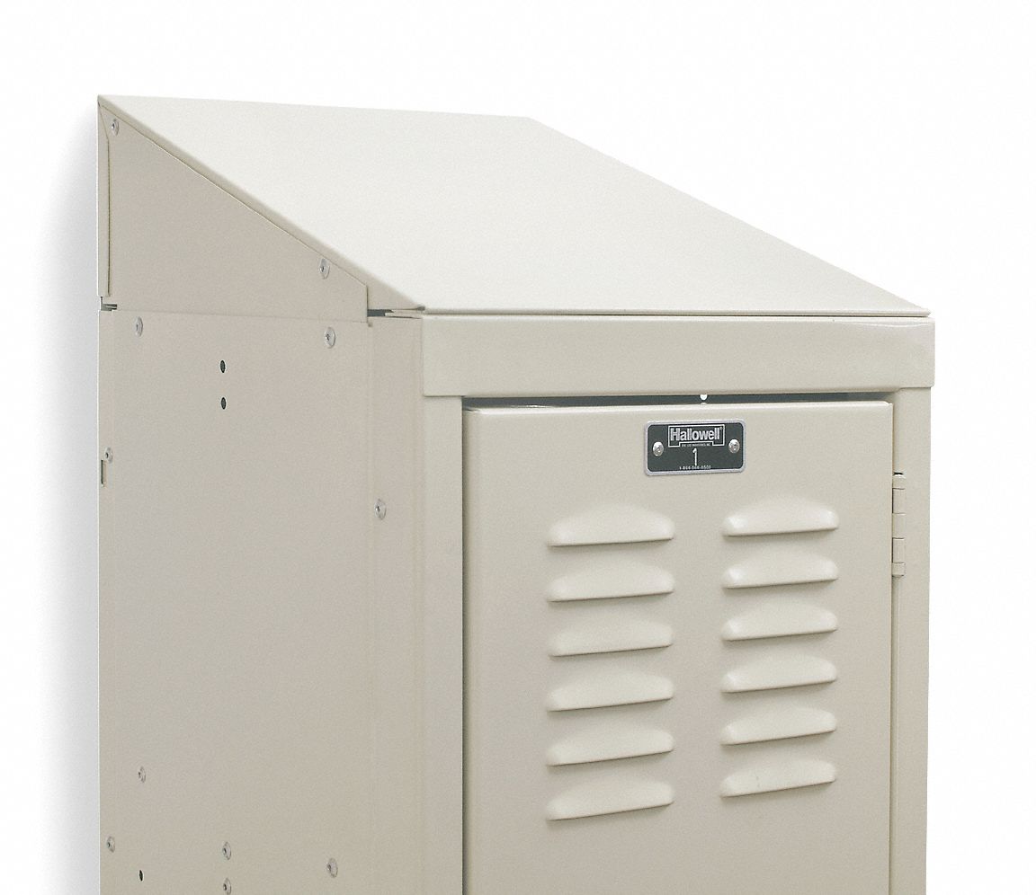 Sloping Top: 12 in x 12 in x 4 in, For 12 in Locker Wd, For 12 in Locker Dp, Powder Coated