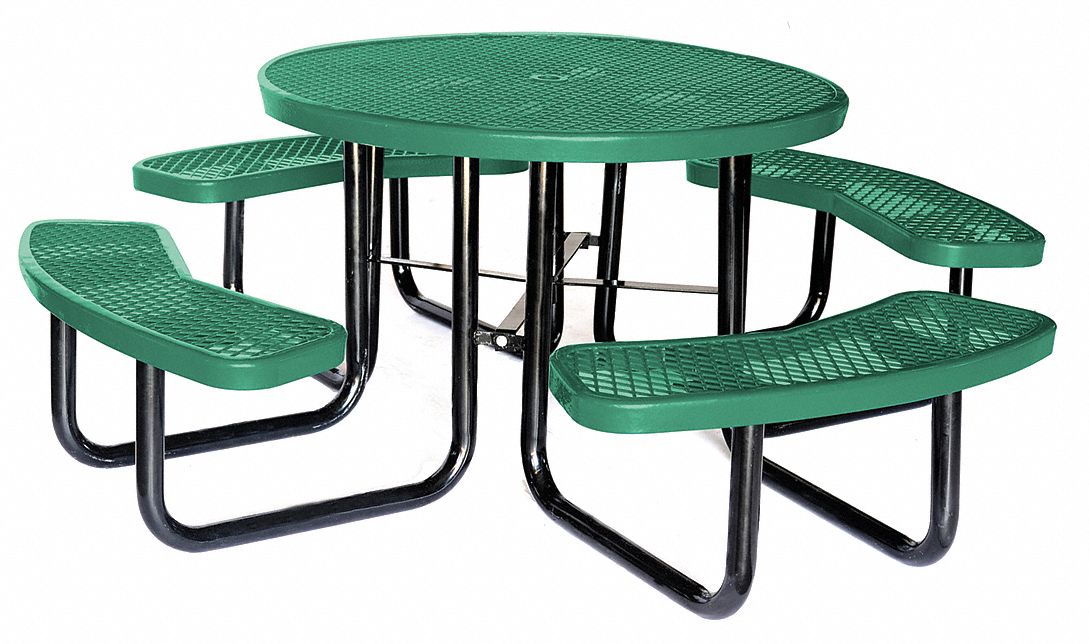Picnic Table: Expanded Metal, Thermoplastic Coated, Green, 29 1/4 in Overall Ht