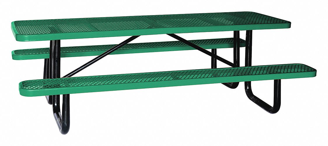 Picnic Table: Expanded Metal, Thermoplastic Coated, Green, 29 5/8 in Overall Ht