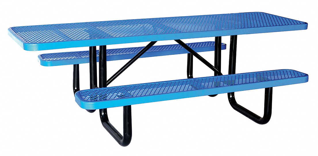 ADA Picnic Table: Expanded Metal, Thermoplastic Coated, Blue, 29 5/8 in Overall Ht