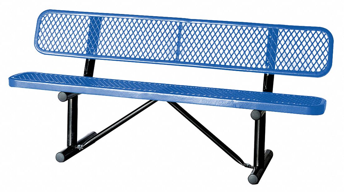Grainger Approved Thermoplastic Coated Metal Outdoor Bench Blue