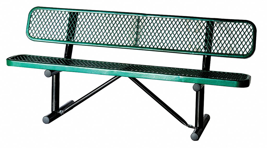 Outdoor Bench: 72 in Overall Lg, 32 1/2 in Overall Ht, Green, Black, Includes Back