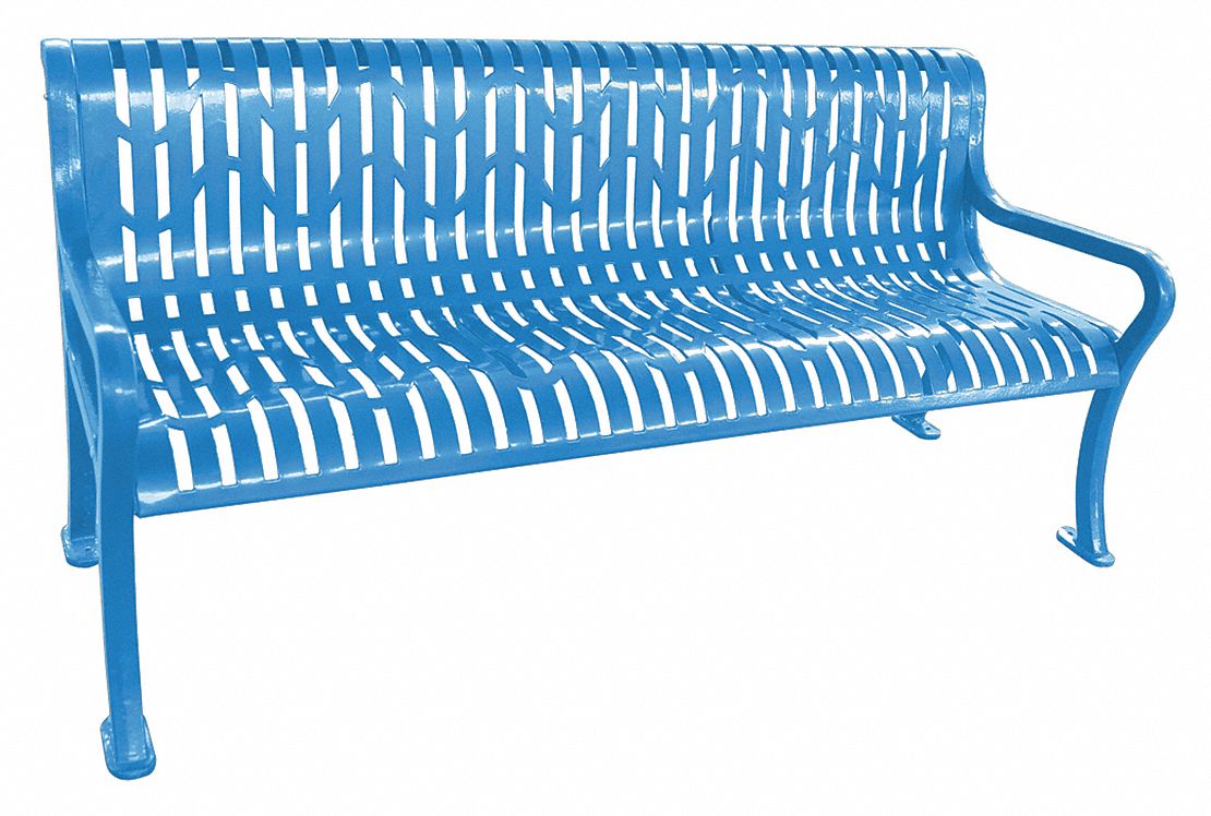 GRAINGER APPROVED Thermoplastic Coated Metal Outdoor Bench, Blue