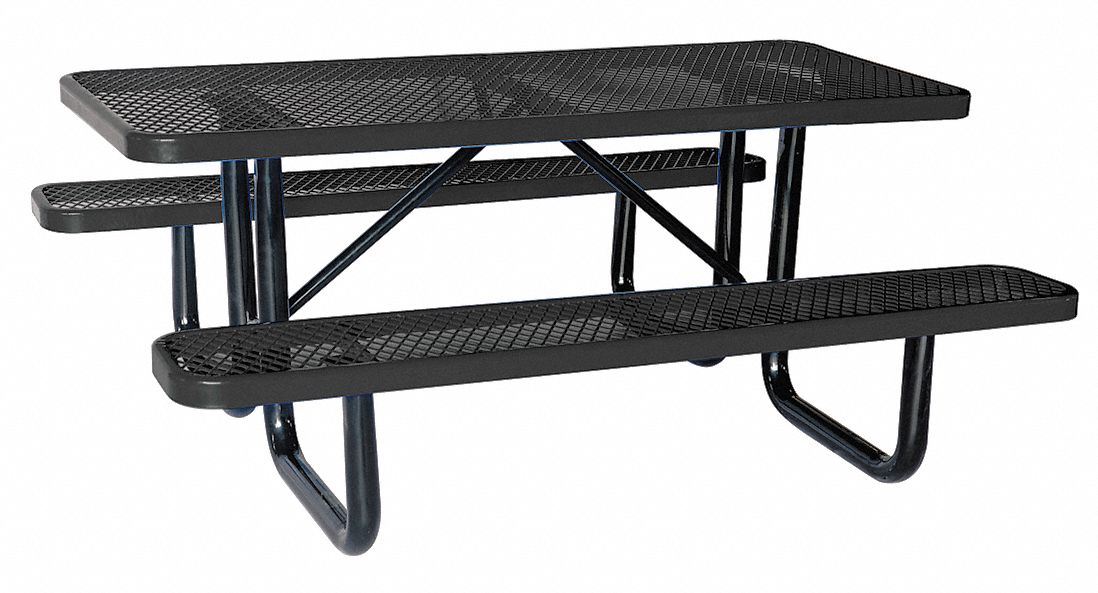 APPROVED VENDOR Picnic Table Rectangle Expanded Metal 72 in Overall Wd 62 in Overall Dp Black