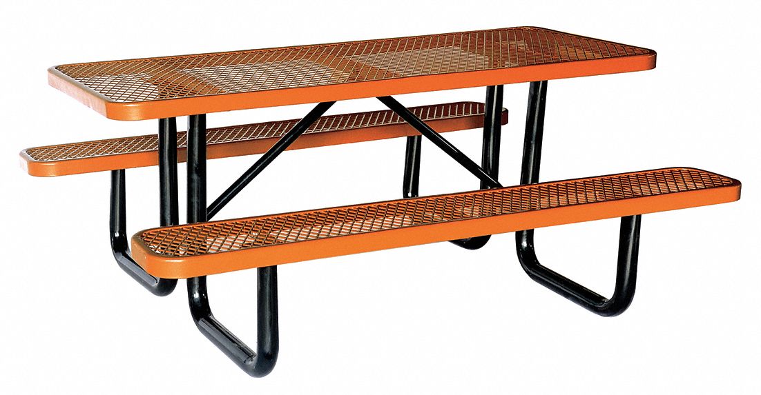 GRAINGER APPROVED Picnic Table Rectangle, Expanded Metal, 72 in