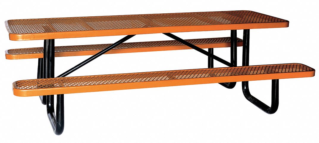 Picnic Table: Expanded Metal, Thermoplastic Coated, Brown, 29 5/8 in Overall Ht