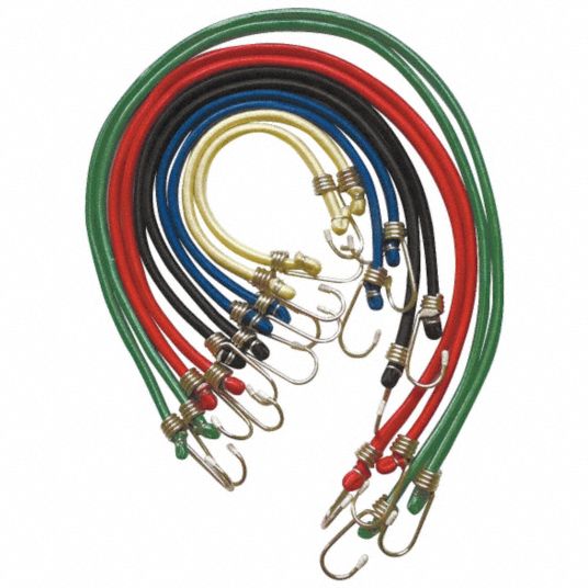 GRAINGER APPROVED Multicolored Rubber Bungee Cord Assortment with J